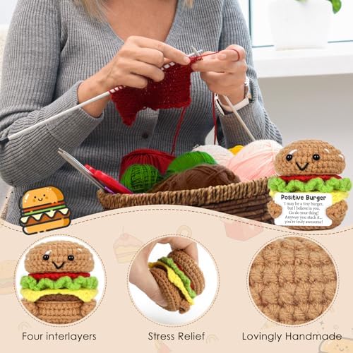 Mini Inspirational Graduation Gifts for Women Men Handmade Positive Crochet Burger for Birthday Encouragement Cheer Up Gift for Coworker Friend Boss Teacher Appreciation Ideas