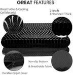 Gel Seat Cushion for Long Sitting, Extra Thick Gel Cushion for Wheelchair Soft Chair Pads for Office Home Chairs Car Seats Long Trips - Back Sciatica Hip Tailbone Pain Relief Cushion (Black)