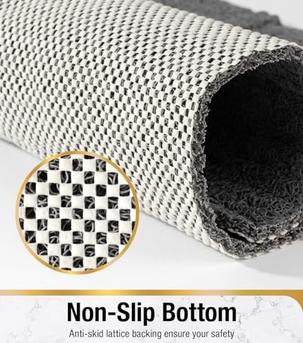 HITSLAM Non Slip Shower Mat for Textured Tub Floor, 21x21 Inch Square Loofah Bath Mat for Inside Shower Stall, Quick Drying, No Suction Cups, Grey