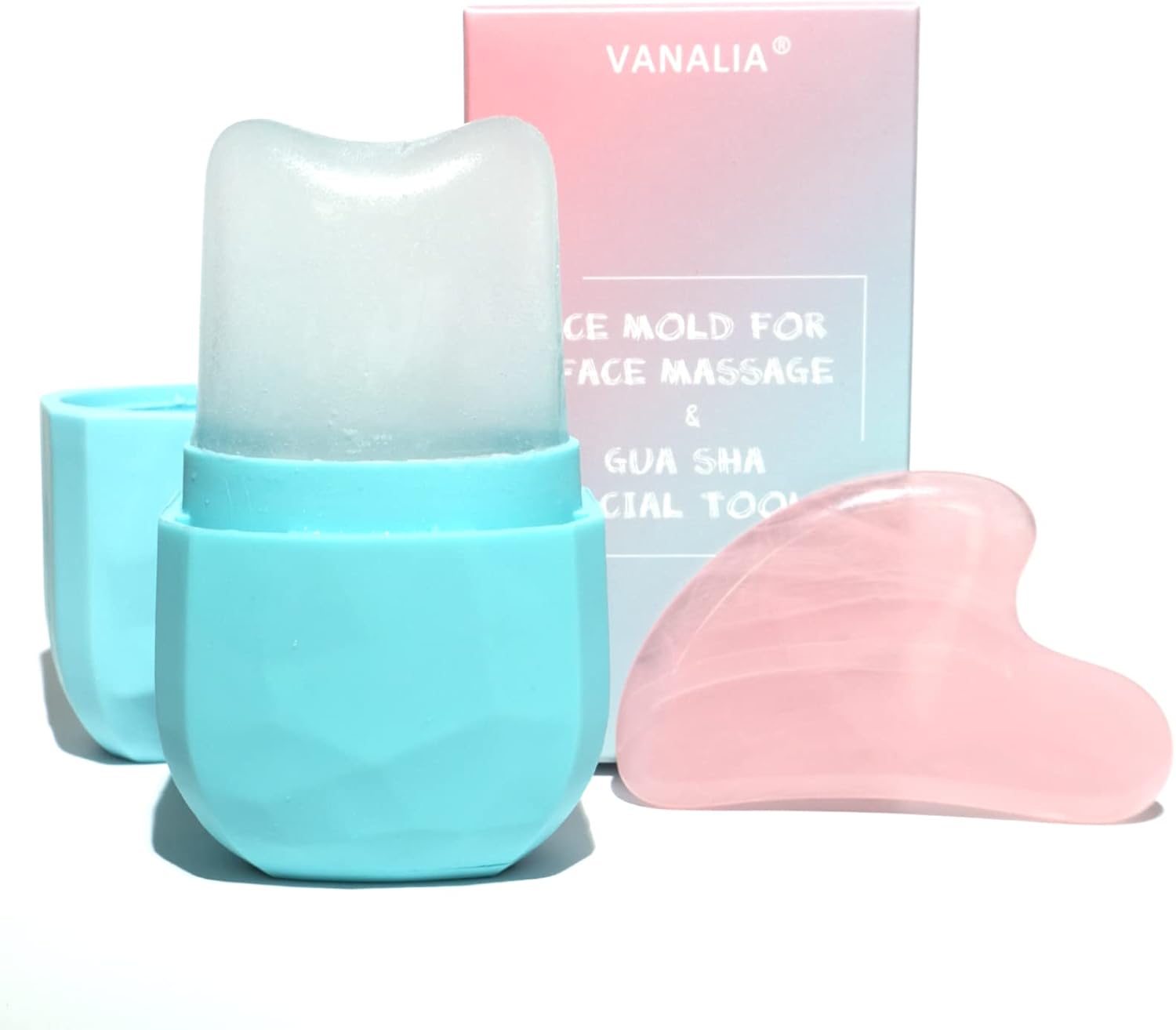 Ice Roller for Face and Eye, Gua Sha Facial Massage, Beauty Set with Silicone Ice Mold (Blue)