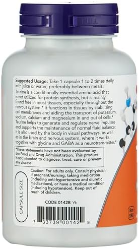 NOW Foods by Now Double Strength Taurine Nervous System Health 1000mg 100 Capsule