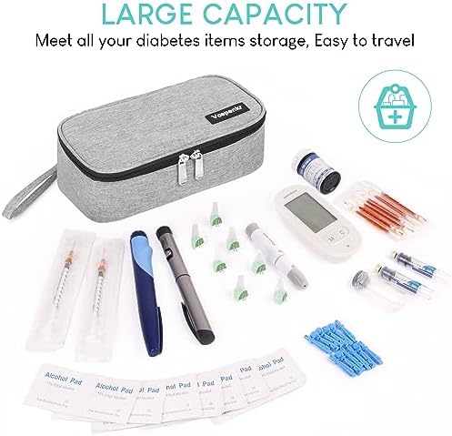 Insulin Cooler Travel Case, Diabetic Medicine Carrying Bag with 2 * 200g Ice Packs, Large Capacity Insulated Organizer Medication Cooler Bag for Insulin Pens and Diabetes (Gray)