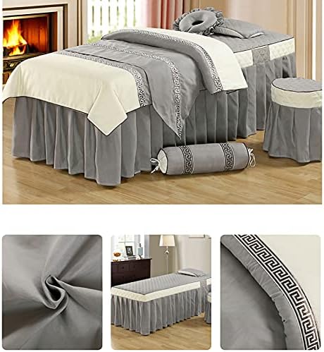 KKLT 4-Piece Massage Table Sheet Set,Cotton Living Room Beauty Bed Cover Solid Color Stain-Resistant Massage Table Skirt Includes Pad and Face Rest Cover-Gray-a 180x60cm(71x24inch)