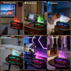 Fireplace Humidifier & Essential Oil Diffuser with Remote Control, 150ml Ultrasonic Aroma Diffuser, Realistic Flame Effect, 7-Color LED Night Light, Timer & Auto Shut-Off, for Bedroom/Home (Black)