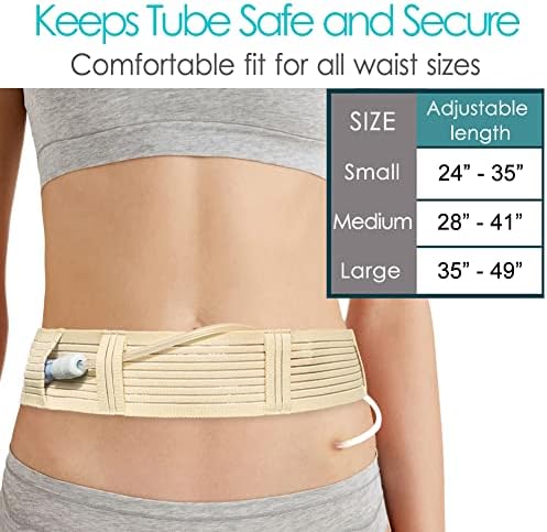 [2 Pack] PD Dialysis Belt Breathable Peritoneal Dialysis Accessories Peg J Tube Catheter Belts Holder Feeding Tube Supplies for Stomach Women Men Adults Beige