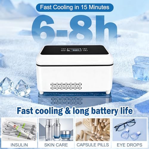 Insulin Cooler Travel Box, Portable Mini Drug Refrigerator USB Rechargeable, Battery Diabetic Box with Handle with LCD Display, Insulin Cooler Box, for Home & Outdoor Use