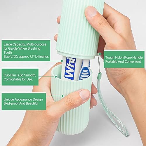 Anbbas 2pcs Double Bristle Head Denture Brush Dental Cleaning Brush with Portable Toothbrush Cup Holder, Properly Clean Oral Appliance
