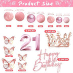 21st Birthday Cake Topper Set, Rose Gold Balls Cake Toppers with Happy Birthday Crown Tiara, Numeral 21 Candle and Birthday Candles for 21 Birthday Party Decorations (21st)