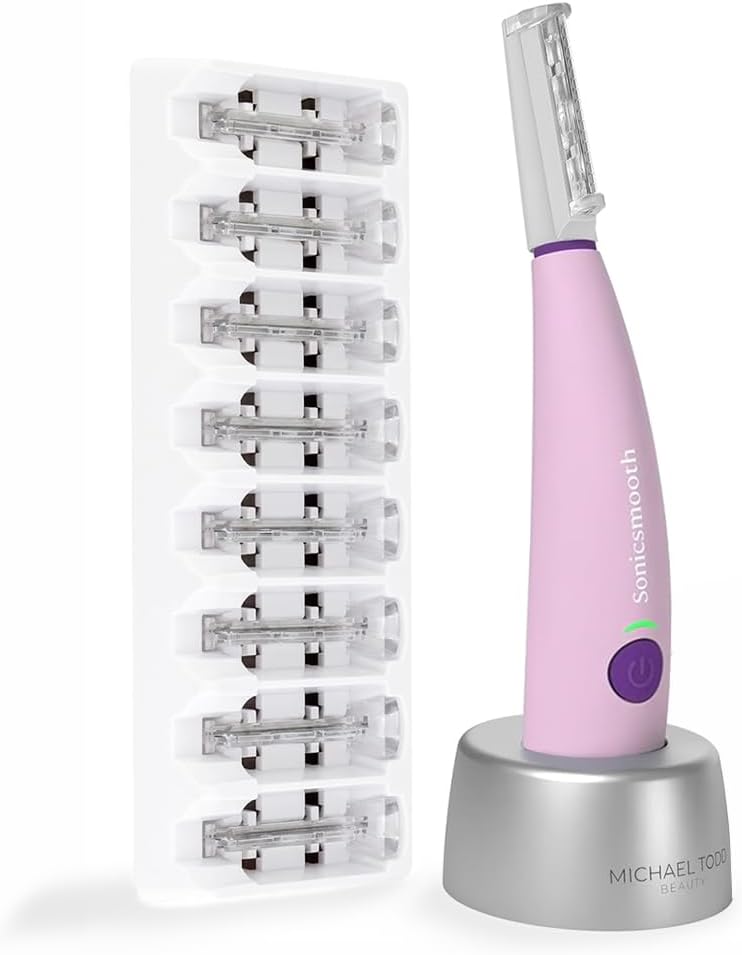 Michael Todd Beauty Sonicsmooth Dermaplane Razor for Women Face + Eyebrow trimmer Dermaplaning System - Peach Fuzz Remover - 8 Weeks of Dermaplaning Blades