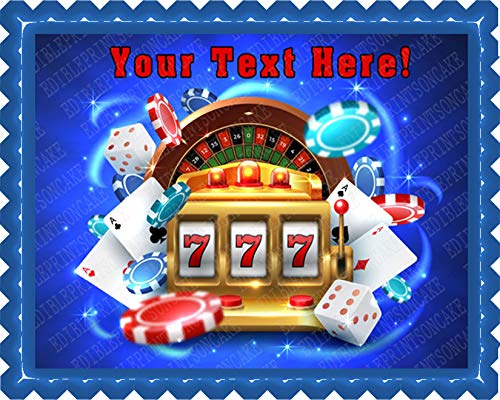 Casino Gambling Roulette Big Lucky Slot Machine - Edible Cake Topper - 10" x 16" (1/2 sheet) rectangular