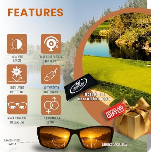 proSPORT Blue Light Blocking Bifocal Sunglasses, HD Amber Gradient Lens, Anti-Reflective, UV Protection Men & Women