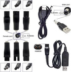 Universal Cable for Hair Trimmers with DC Connector, USB Adapter, Charging Heads, Power Cable, Shaver Charger, and Inverter for shavers, air purifiers, Table Lamps and Other Equipment.