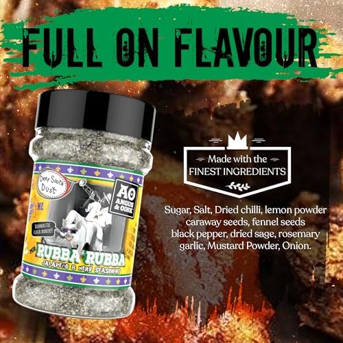 Angus & Oink | Rubba Rubba Jalapeno & Herb Seasoning | Authentic Creole and Cajun Flavours | Perfect for Shrimp, Pork, Fish, & Chicken | 200g