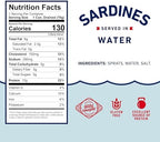 Beach Cliff Sardines in Water, 3.75 oz Can (Pack of 12) - Wild Caught Sardines - 12g Protein per Serving - Gluten Free, Keto Friendly