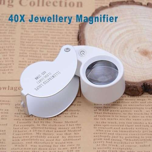 Pocket Jewelry Loupe Magnifier Rechargeable with 6 LED and 3UV Lights, Small Metal Magnifying Glass 25mm Optical Lens Foldable Lighted Jeweler's Loupe for Antique Coin Gemstone,Jewelry Stamp, Watch