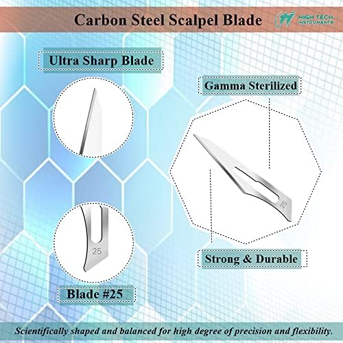 100 Pcs Box Surgical Sterile Blades #25 Made of High Carbon Steel With Stainless Steel Scalpel Handle Knife #4 Graduated Use for Biology Lab Anatomy, Cutting, Med Student, Sculpting, Repairing