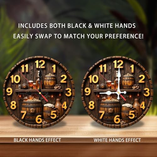 Lancholy Wooden Barrel Beer Pub Clock Wall Decor 10-Inch Wooden Wall Clock, Silent Movement, Battery Operated (AA Batteries Not Included), Artistic Home Decor, Perfect for Home Accents