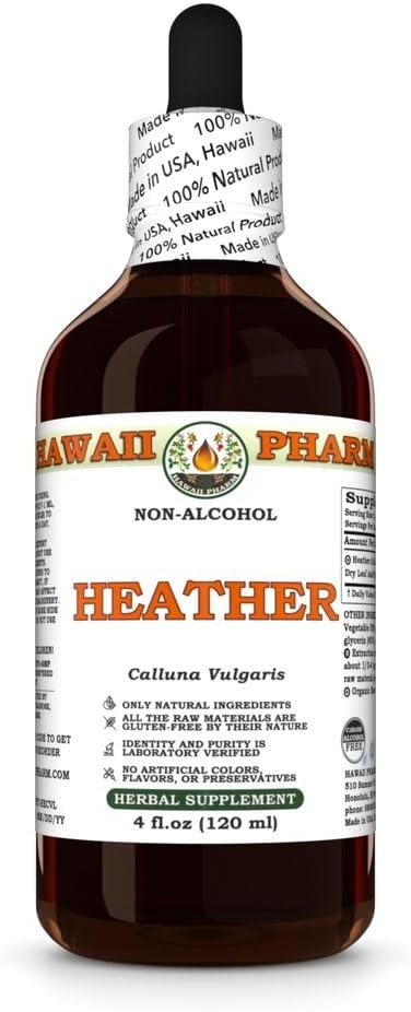 Heather (Calluna Vulgaris) Dry Leaf and Flower Glycerite, Made in Hawaii, Raw Materials, All Natural, Vegan, Lab Tested Alcohol-Free Liquid Extract - 4 fl.oz