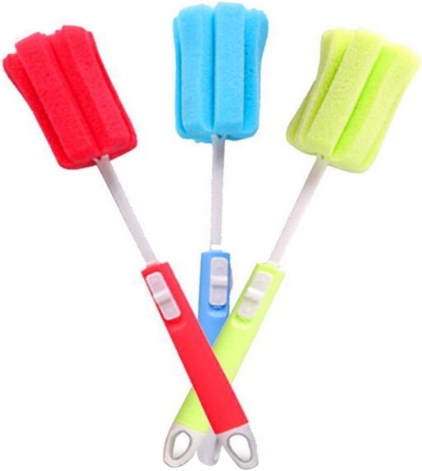 ericotry 3PCS Dishwashing Foam Sponge Brush with Adjustable Long Handle Bottle Scrubber Cleaning Sponges Brushes Cleaner Soft for Baby Bottle Kitchen Clean Glasses Mugs Cups (Color Random)