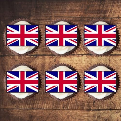Union Jack Edible Cupcake Toppers, UK Flag Edible Cake Decorations, Flags Of The World Cake Decor, Eurovision Party Decor, London Theme Patriotic Decorations 50 x 3cm / 1.18 Inch Wafer Card Toppers