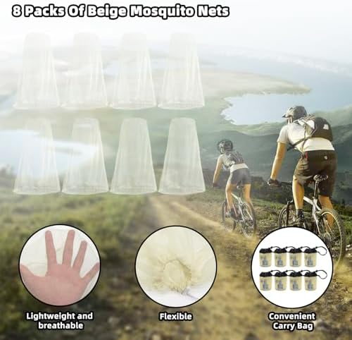 Wholelovein 8 Pack Mosquito Covers Wearable Head Net Face Mesh Protecting Net Mosquito Fly Insects Bugs