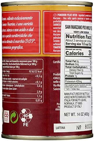 Mutti Peeled Whole Tomatoes, 100% Italian, No Additives or Preservatives, Vegan, Gluten Free & Non-GMO, 14 Oz (Pack of 6)