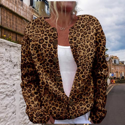 YABTF Womens Animal Textured Cardigan Sweaters Trendy Crewneck Button Up Sweater Floral Print Fall Fashion Open Front Sweater