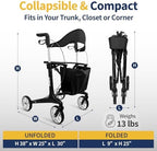 AMiNA Carbon Fiber Rollator Walker with Seat, Black - Ultra Lightweight Foldable Walker with Wheels, Hand Brakes and Removable Basket, 440 lb Capacity, Compact Mobility Aid for Seniors and Adults