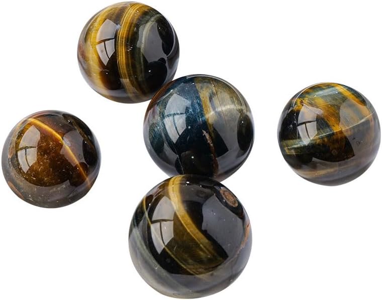 Natural Blue Yellow Tiger's Eye Healing Crystal Sphere Balls Quartz Gemstones Small Size Pack of 10 for Healing, Reiki, Home Office Decoration, Jewelry Making (Blue Tiger's Eye, 0.7"-0.78")