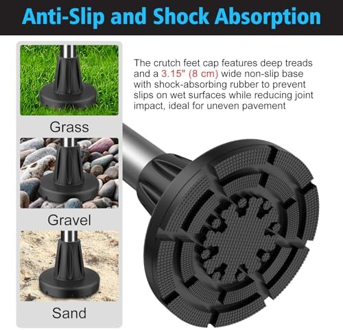 supregear Crutch Tips 7/8 in (22 mm), Anti-Slip Rubber Tips All Terrain, Heavy Duty Extreme Grip Replacement Feet Caps for Walking Stick, Wide Crutch Accessories Base with Metal Insert, 2-Pack, Black