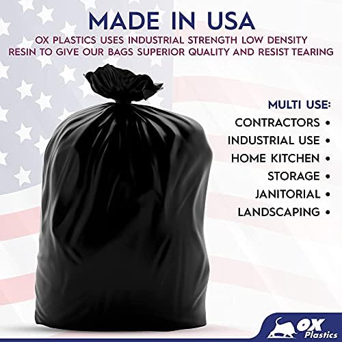 55 Gallon Trash Bags Heavy Duty – Large Black Contractor Bags 36x52" – Industrial, Yard Waste, Lawn & Leaf, Construction Garbage Can Liners – Made in USA (3 Mil, 100 Count)