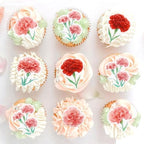 50Pcs Edible Carnation Cupcake Toppers Edible Pink Red Carnations Flower Cupcake Picks for Floral Women Birthday Cupcake Picks Anniversary Party Decorations Floral Mother's Day Cupcake Decorations