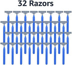 Amazon Basics Twin Blade Pivoting Disposable Razors with Rubber Grip for Great Grip When Wet, Travel-Friendly, 32 Count, 1-Pack (Previously Solimo)