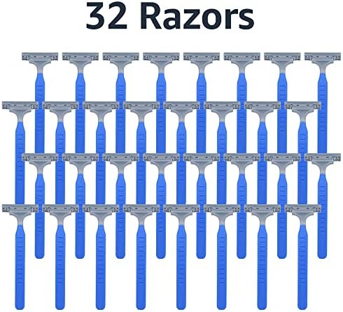 Amazon Basics Twin Blade Pivoting Disposable Razors with Rubber Grip for Great Grip When Wet, Travel-Friendly, 32 Count, 1-Pack (Previously Solimo)