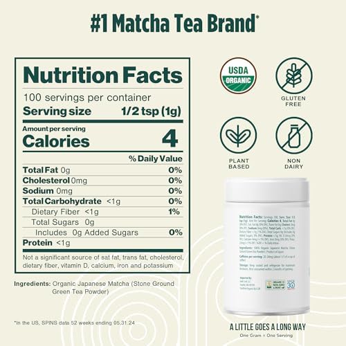 Jade Leaf Matcha Organic Ceremonial Grade Matcha Green Tea Powder - Barista Blend - 100% Pure Japanese First Harvest Green Tea for Lattes from Uji and Kagoshima, 100g / 3.53 Ounce (Pack of 1)