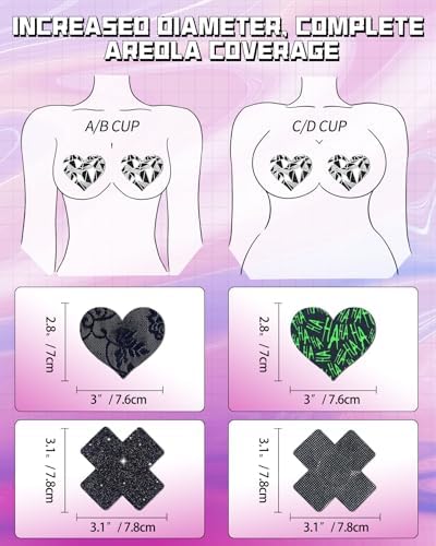 CICKEE Nipple Pasties Black 9 Pairs Rave Pack Nipple Covers Stickers for Rave, Music Festivals, Beach or Daily Wear