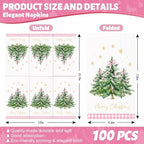Whaline 100Pcs Christmas Guest Napkin Pink Bow Xmas Tree Disposable Paper Napkins Gold Foil Snowflake Dinner Hand Napkins for Party Table Supplies