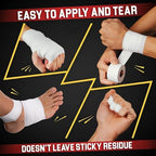 White Athletic Tape Extremely Strong: 3 Rolls + 1 Finger Roll. Easy to Apply & No Residue. Sports Tape Athletic for Boxing Football Climbing or Gymnastics for Wrist Ankle & Hand Protection