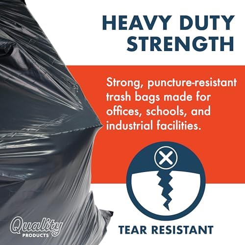 Made Here 55 Gallon Heavy Duty Commercial Trash Bags with Drawstring – Black Waste Can Liners for Office, Janitorial, and Facility Use, Leak-Resistant, 100 Count