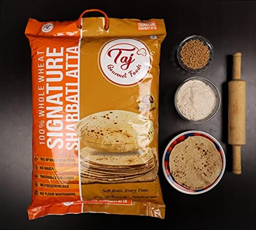 TAJ Signature Sharbati Atta 2-Pounds | Chakki Atta - Stone Ground 100% Whole Wheat Flour, Chappati Flour | No Mix