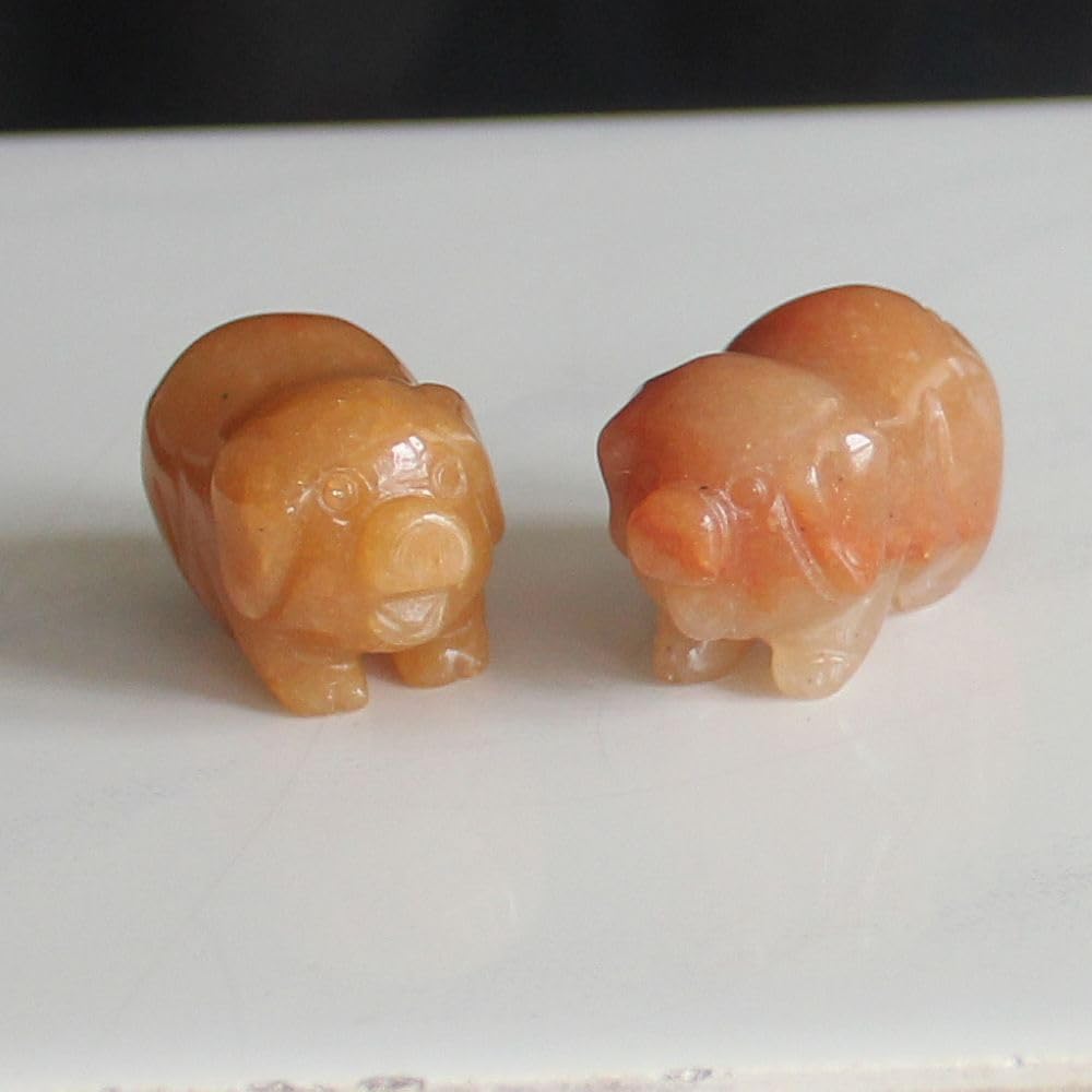 Two mini Hand Carved Gemstone Crystal Pig Figurine Animal Statue Carving Office Home Decor Collections Pockets stone1.2'' (Orange Aventurine)