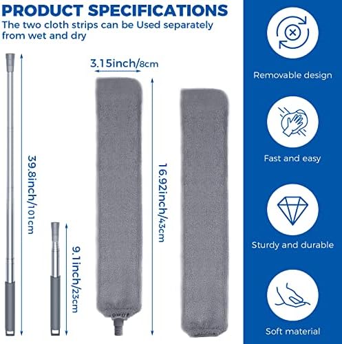 Retractable Gap Dust Cleaner Cleaning Tools with 2 Microfiber Dusting Cloths Long Handle 60inches Washable and Retractable Duster Brush for Cleaning Under Appliances Furniture Couch Fridge