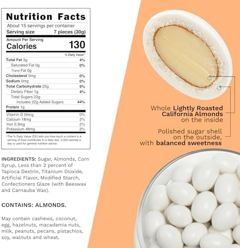 Snackathon Jordan Almonds, White Candy-Coated Almonds, 1 LB Resealable Bag, Made in USA, Bulk Italian Confetti Wedding Favors, Baby & Bridal Showers, Party Buffets, Events & Holidays