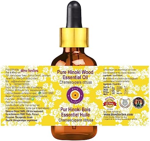 dève herbes Hinoki Wood Essential Oil (Chamaecyparis obtusa) with Glass Dropper | Pure | Non-Sticky | Non-Greasy | Lightweight | Men & Women | All Skin Types | Steam Distilled 5ml (0.16 oz)