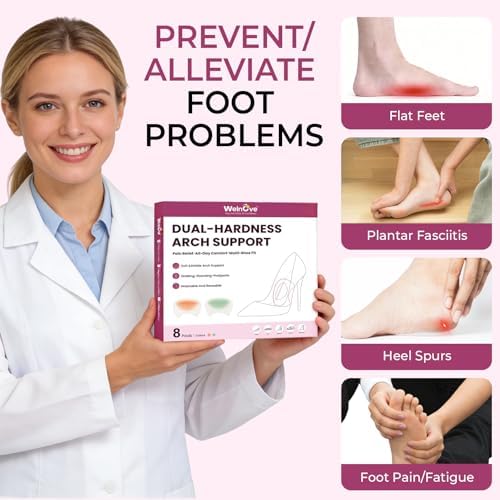 Gel Arch Support Inserts Women - Welnove Soft Cushions Arch Support for Flat Feet Plantar Fasciitis Foot Pain Fatigue Relief - Long-Lasting Adhesive Pads for Heels Sandals Flats (0.24" + 0.4" Height)