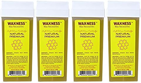 Waxness Soft Wax Cartridge Natural – Pack of 4 × 3.38 oz (96 g) – Professional Strip Wax Roll-On for Face & Body – Made in Italy