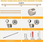 ROTHLEY Pipe Handrails for Indoor Stairs: 6.6FT Stair Railing Wood Hand Railings for Stairs Indoor Wall Mount Stair Handrail 1.6" Round Wooden Stair Railing for Elderly & Kids (Pine)