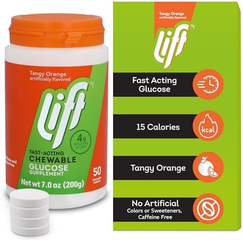 Lift Glucose Fast-Acting Glucose Chewable Energy Tablets, Orange, 50 ct Jar (Pack of 1)