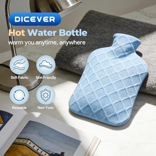 Hot Water Bottle with Soft Cover, 2L Hot Water Bag, Hot and Cold Therapies for Sore Muscles, Menstrual Cramps, Neck and Shoulder Pain Relief, Great for Women, Childs, Blue