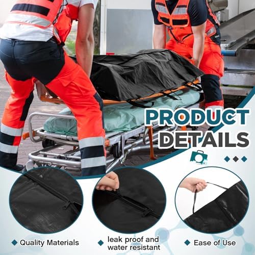 Reallnaive Cadaver Body Bag Heavy Duty Vinyl Mortuary Bag with 8 Side Handles and Center Zipper for Stretcher Combo, Waterproof Cadaver Pouch for Funeral, Outdoor Hunting, 90" x 36", Black
